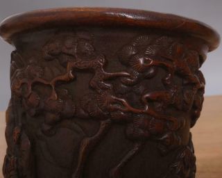 Antique Chinese Carved Figures Bamboo Brush Pot Wu Zhifan Signed 6