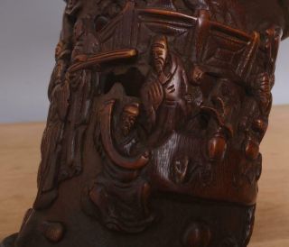 Antique Chinese Carved Figures Bamboo Brush Pot Wu Zhifan Signed 7