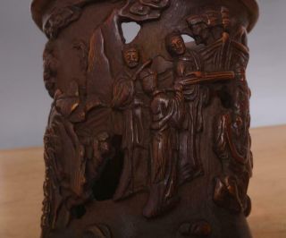 Antique Chinese Carved Figures Bamboo Brush Pot Wu Zhifan Signed 8