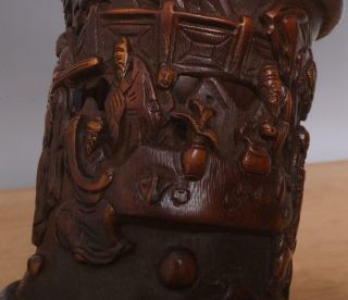 Antique Chinese Carved Figures Bamboo Brush Pot Wu Zhifan Signed 9