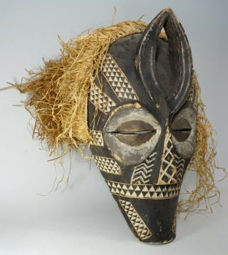 Old Antique Vintage Rare Kuba Lele African Helmet Mask Full Grass Headdress Drc