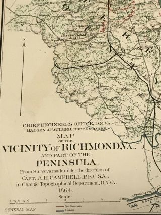 Antique Civil War Map Defenses of Richmond Virginia 1864 4