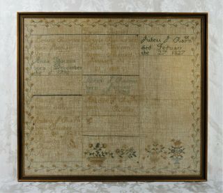 Antique 18th Century Family Record Sampler From York Raynor Family