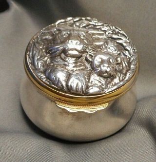 Buccellati Sterling Silver Small Hinged Powder Box w/Mirror Tiger Relief on Lid 2