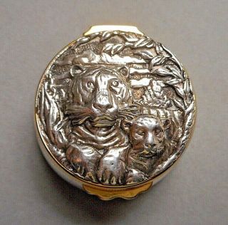 Buccellati Sterling Silver Small Hinged Powder Box w/Mirror Tiger Relief on Lid 6