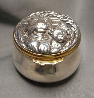 Buccellati Sterling Silver Small Hinged Powder Box w/Mirror Tiger Relief on Lid 7