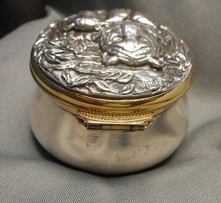 Buccellati Sterling Silver Small Hinged Powder Box w/Mirror Tiger Relief on Lid 8
