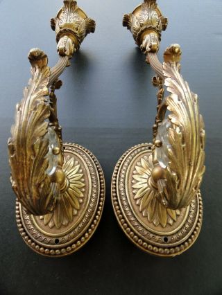 Pair Vintage French Style Brass Wall Sconces Crystal Rosette Ornamentation Heavy