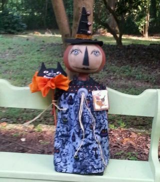 Primitive Folk Art Halloween Pumpkin Shelf Sitter Doll 2