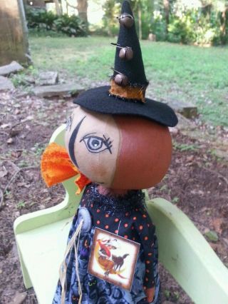 Primitive Folk Art Halloween Pumpkin Shelf Sitter Doll 3