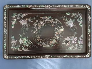 Vietnamese Chinese Rose Wood Mother Of Pearl Inlaid Tray.  Panel.