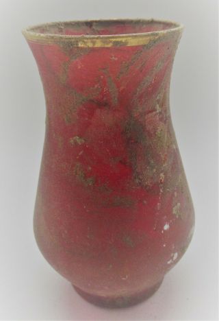 MUSEUM QUALITY ANCIENT ROMAN RED GLASS VESSEL WITH GOLD GILT REMNANTS 2