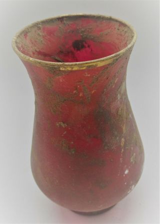 MUSEUM QUALITY ANCIENT ROMAN RED GLASS VESSEL WITH GOLD GILT REMNANTS 3