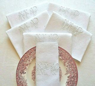 French Linen Napkins,  Monogramed Dinner Napkins White Linen Napkins,  French Linen