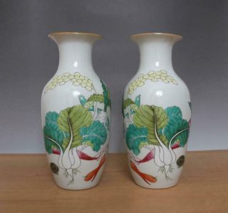 Two Tongzhi Signed Antique Chinese Famille Rose Porcelain Vase W/ Cabbage