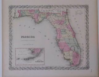 antique map Florida 1856 Colton ' s Maps 1st edition 2