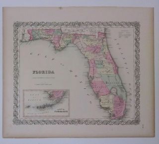 antique map Florida 1856 Colton ' s Maps 1st edition 3