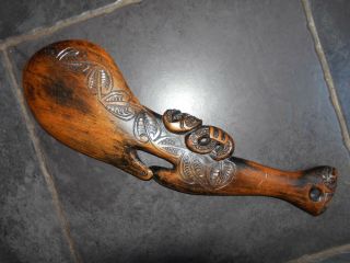 Vintage Hand Carved Maori Wahaika Zealand Tiki Club