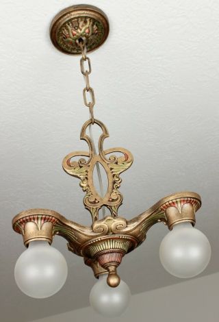 SASSY 1920 ' s ART DECO Antique Vintage Ceiling Light CHANDELIER 4