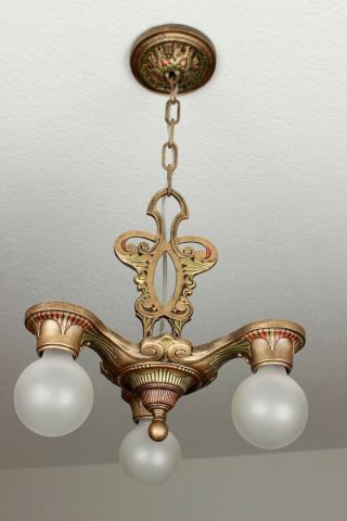 SASSY 1920 ' s ART DECO Antique Vintage Ceiling Light CHANDELIER 5