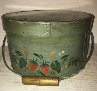 Early Antique Pantry Box W/bail Handle Shaker Aafa Painting Folk Art