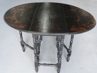 Antique Lacquered Japanned Chinoiserie Drop Leaf William And Mary Style Table