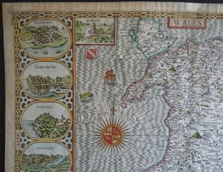 SPEED MAP c1676 WALES Counties COLOUR ENGRAVED Basset & Chiswell 3