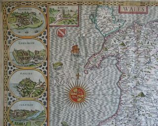 SPEED MAP c1676 WALES Counties COLOUR ENGRAVED Basset & Chiswell 4