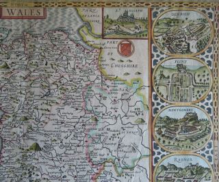 SPEED MAP c1676 WALES Counties COLOUR ENGRAVED Basset & Chiswell 9