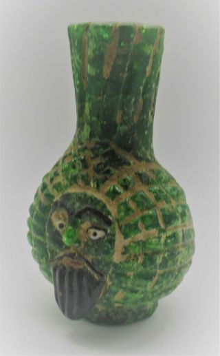 ANCIENT PHOENICIAN GLASS BOTTLE WITH BEARDED MALE FACE DEPICTED 2
