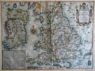 John Speed Map C1627 Invasions England & Ireland Engraved Armada Civil Wars