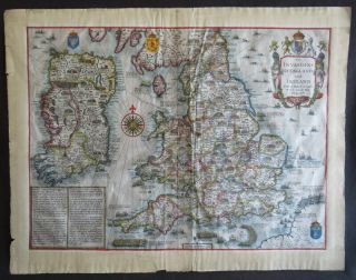 JOHN SPEED MAP c1627 INVASIONS ENGLAND & IRELAND Engraved ARMADA Civil Wars 2