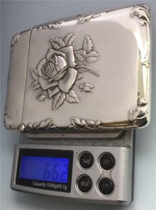 EXQUISITE ' SINGLE ROSE ' EMBOSSED EDWARDIAN SILVER CARD CASE HM.  CHESTER 1910 4