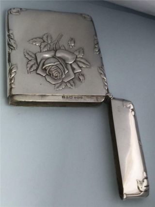EXQUISITE ' SINGLE ROSE ' EMBOSSED EDWARDIAN SILVER CARD CASE HM.  CHESTER 1910 7