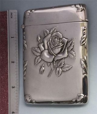 EXQUISITE ' SINGLE ROSE ' EMBOSSED EDWARDIAN SILVER CARD CASE HM.  CHESTER 1910 8