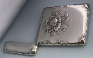 EXQUISITE ' SINGLE ROSE ' EMBOSSED EDWARDIAN SILVER CARD CASE HM.  CHESTER 1910 9
