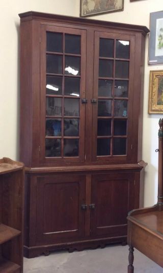 Antique Corner Cabinet Circa 1860’s Large Early Cabinet Seed Glass