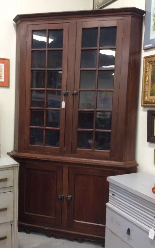 Antique Corner Cabinet Circa 1860’s Large Early Cabinet Seed Glass 4