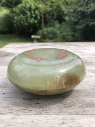Chinese Celadon Jade Box And Cover 19th Century Qing Dynasty Gilt Decoration