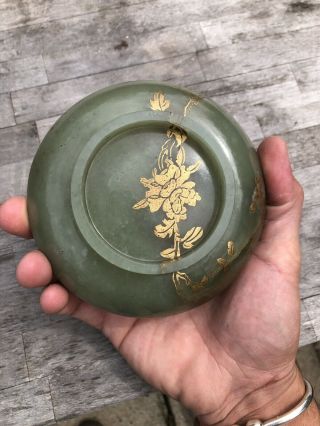 CHINESE CELADON JADE BOX AND COVER 19TH CENTURY QING DYNASTY GILT DECORATION 4