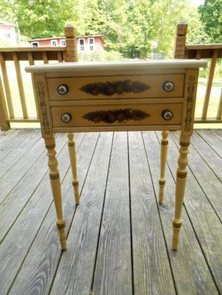 Antique L Hitchcock Yellow Maple Stenciled 2 Drawer Wood Table