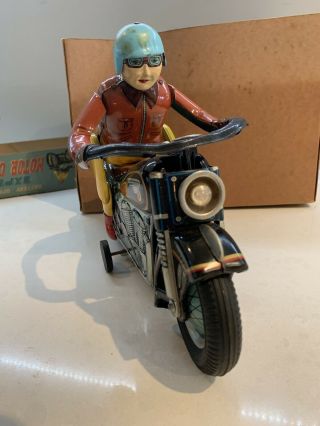 Vintage Tin Toy Motorcycle & Rider 2