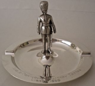 Garrard Figural Sterling Military Tattoo Trophy Ashtray Anglo - Portugese Lisbon