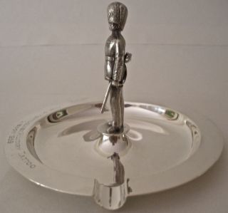 GARRARD FIGURAL STERLING MILITARY TATTOO TROPHY ASHTRAY ANGLO - PORTUGESE LISBON 2