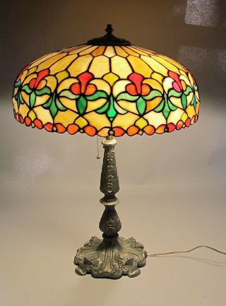 Gorgeous Wilkinson Antique American 25 " Leaded Stained Glass Lamp C.  1915