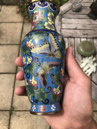 CHINESE CLOSIONNE VASE 19TH CENTURY QING BUTTERFLY DECORATION 6