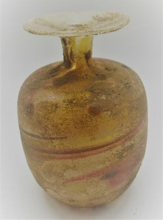 ANCIENT ROMAN MARBLED GLASS MEDICINE BOTTLE CIRCA 200 - 300AD 3