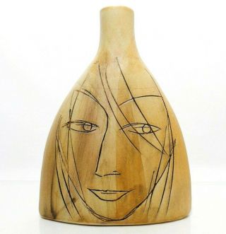 Rare Piya Nylander (finland) Vint Modern Signed Sgraffito Incised Vase,  W2 Faces