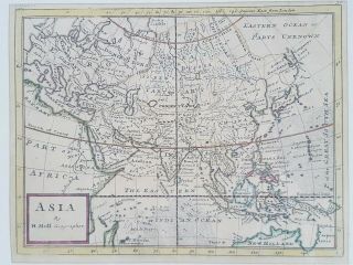 Herman Moll,  Antique Hand coloured Asia map from his small atlas (1715) 2