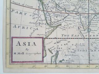 Herman Moll,  Antique Hand coloured Asia map from his small atlas (1715) 5